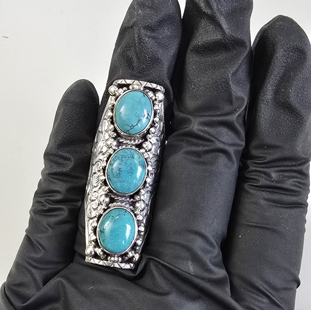 Sterling Silver 925 Turquoise Intrinsically Detailed Ring